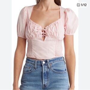 ASTR Light Pink Cropped Top with Puff Sleeves Size Small